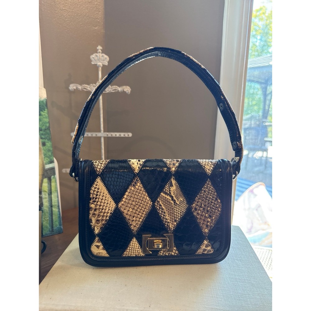 Harlequin Snakeskin Handbag/Shoulder Bag with Gold Clasp. Vintage 1960-1970's
